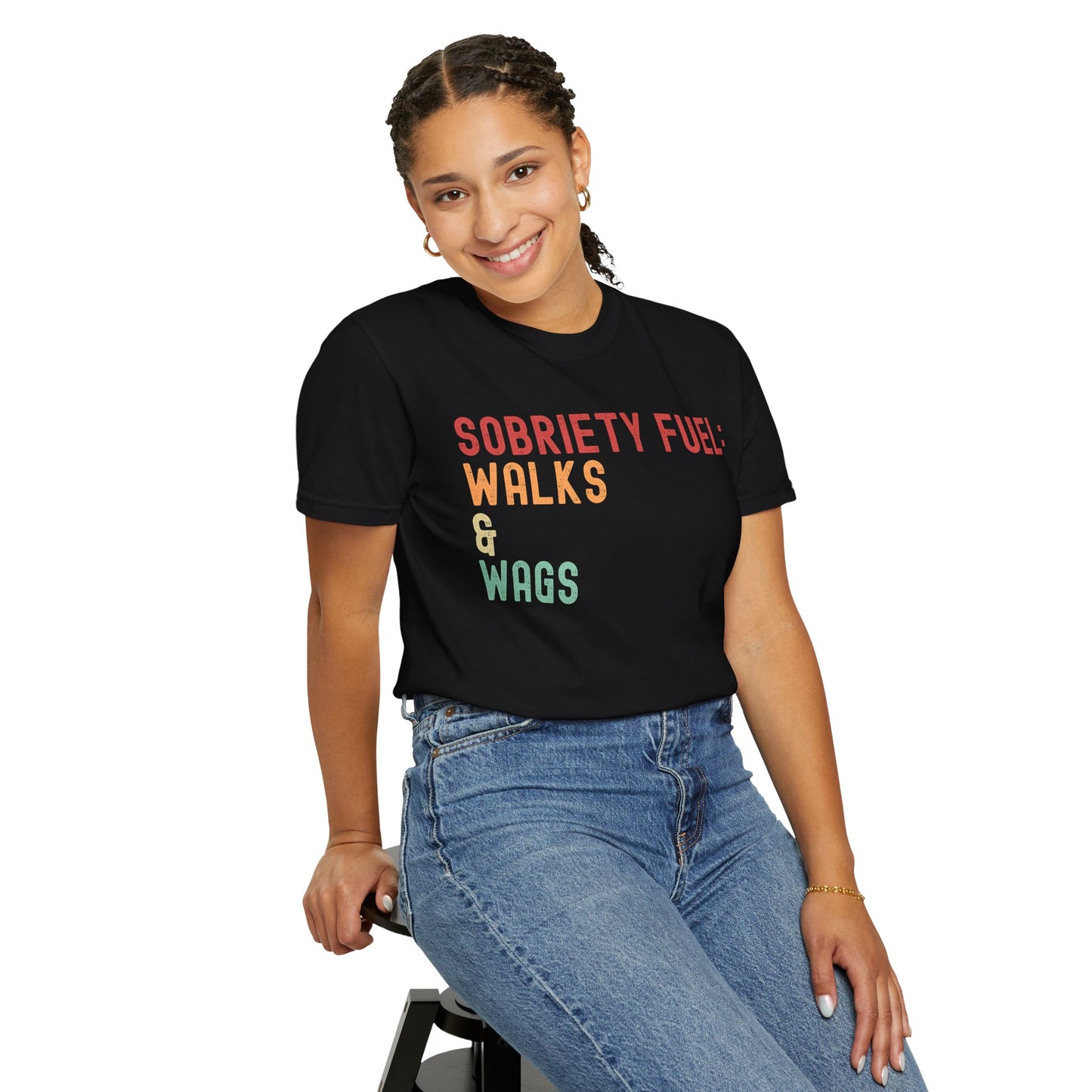 Sobriety Fuel T-Shirt: Walks & Wags - Unisex Garment-Dyed Tee for Pet Lovers